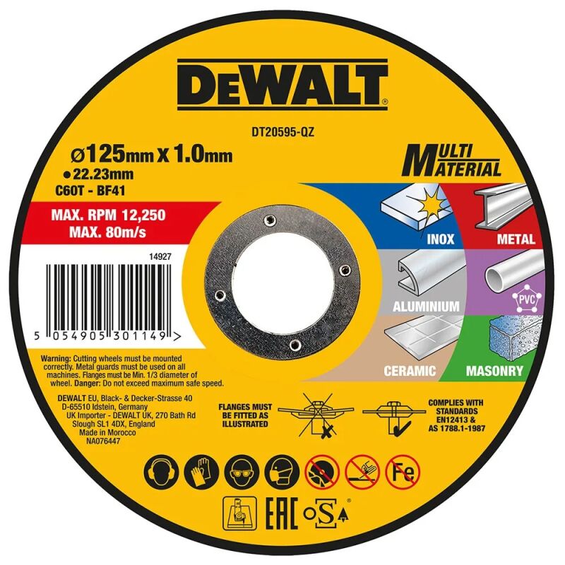 ΔΙΣΚΟΙ DEWALT DT20595 125Χ1 ΚΟΠΗΣ ΔΙΑΦΟΡΩΝ ΥΛΙΚΩΝ