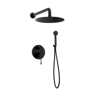 Orabella Terra Black matt - Showerset εντοιχισμου με Μπαταρία λουτρού, εντοιχισμού 2 σημείων, κεφαλή με βραχίονα και Τηλέφωνο ντουζ με σπιράλ και επιτοίχειο στήριγμα