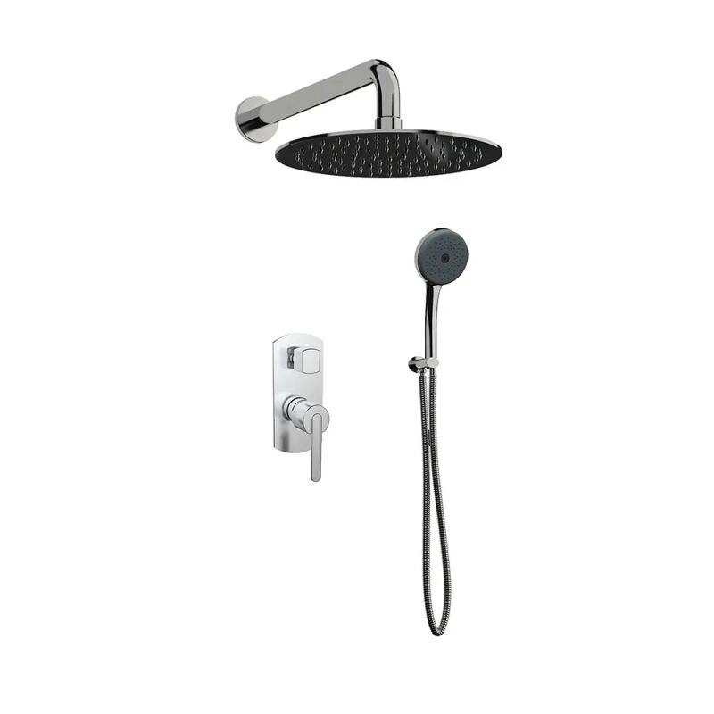 Orabella Marea - Showerset εντοιχισμου με Μπαταρία λουτρού, εντοιχισμού 2 σημείων, κεφαλή με βραχίονα και Τηλέφωνο ντουζ με σπιράλ και επιτοίχειο στήριγμα