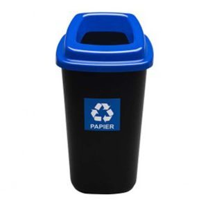 Κάδος ανακύκλωσης χαρτιού 90L με μπλε καπάκι ανοιχτό