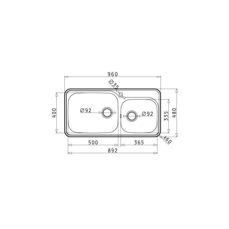 Ένθετος Νεροχύτης Inox 96x48cm SPACE PLUS PYRAMIS - Image 2