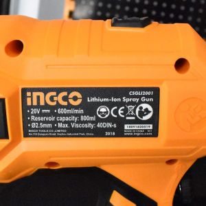 Πιστόλι Βαφής Μπαταρίας 20V Li-Ion SOLO CSGLI2001 INGCO - Image 9