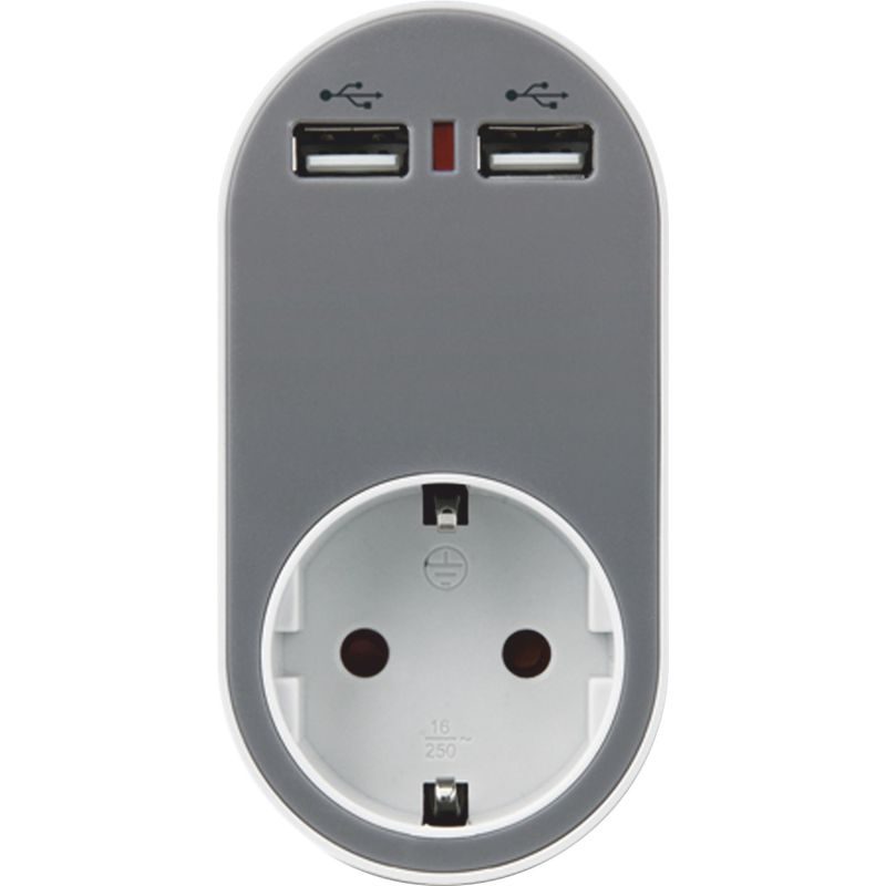 ΑΝΤΑΠΤΟΡΑΣ ΑΣΦΑΛΕΙΑΣ ΣΕ ΣΟΥΚΟ ΚΑΙ 2 USB ΓΚΡΙ 5V 2.4A