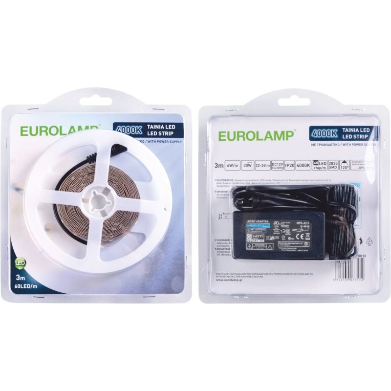ΤΑΙΝΙΑ LED 6W 12V 3m 4000Κ IP20 +DRIVER BLISTER