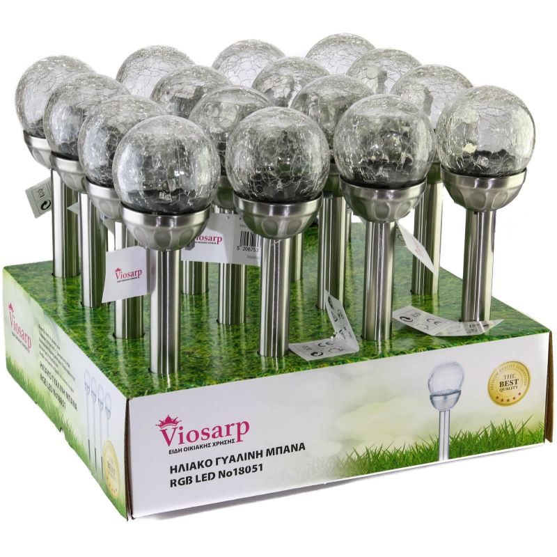 ΗΛΙΑΚΟ ΠΡΟΣΦΟΡΑ ΦΩΤΙΣΤΙΚΟ ΓΥΑΛΙΝΗ ΜΠΑΛΑ RGB LED No18051R 8x8x39CM