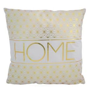 Μαξιλάρι διακοσμητικό βελουτέ "Home" λευκό-χρυσό 40x40εκ.