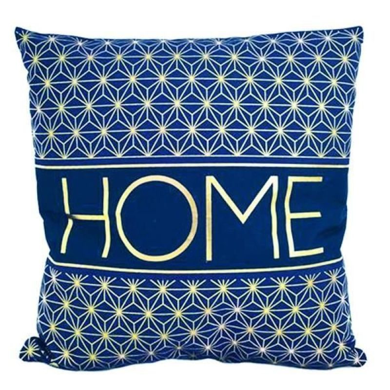 Μαξιλάρι διακοσμητικό βελουτέ "Home" μπλε-ασημί 40x40εκ.