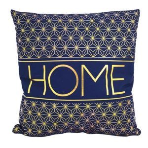 Μαξιλάρι διακοσμητικό βελουτέ "Home" μπλε-χρυσό 40x40εκ.
