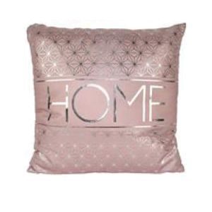 Μαξιλάρι διακοσμητικό βελουτέ "Home" ροζ-ασημί 40x40εκ.