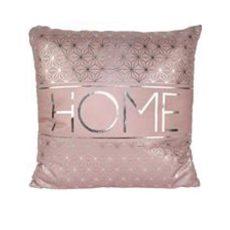 Μαξιλάρι διακοσμητικό βελουτέ "Home" ροζ-ασημί 40x40εκ.