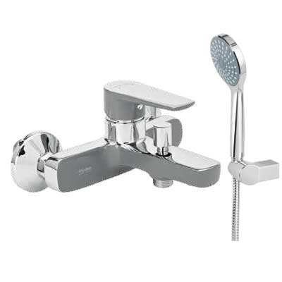 Μπαταρία λουτρού μπάνιου γκρι ματ με σπιράλ και τηλέφωνο