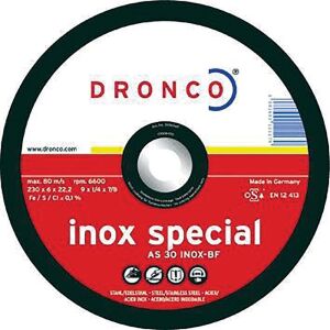 Δίσκος λείανσης για inox με κούρμπα 10τεμ. AS30S INOX No230x6x2223mm DRONCO