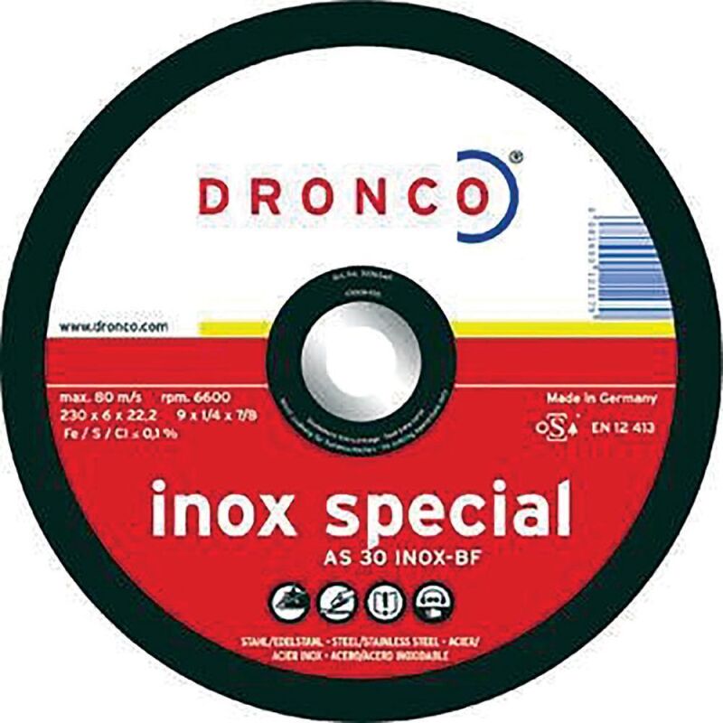 Δίσκος λείανσης για inox με κούρμπα 10τεμ. AS30S INOX No230x6x2223mm DRONCO