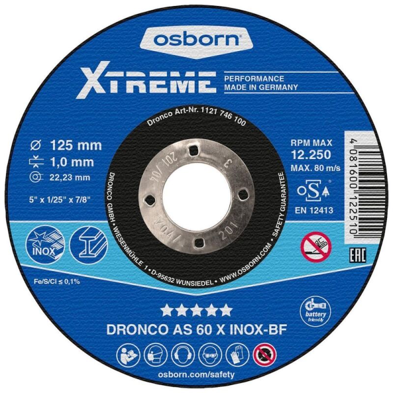 Δίσκος κοπής για inox 10τεμ. ίσιος XTREME AS60X No115x1x2223mm DRONCO