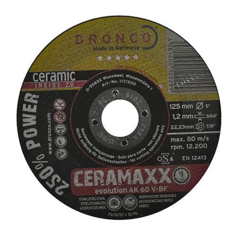 Δίσκος κοπής για inox 25τεμ. ίσιος EVOLUTION AK60V CERAMAXX No125x12x2223mm DRONCO