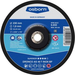 Δίσκος κοπής για inox 25τεμ. με κούρμπα SUPERIOR AS46T No180x16x2223mm DRONCO
