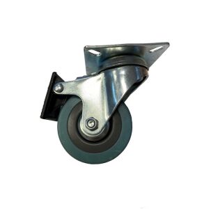 Ρόδα γκρι περιστρεφόμενη με φρένο 50x17mm ύψος 70mm αντοχή 35Kg διαστάσεις πλάκας 50x50mm