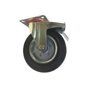 Ρόδα μαύρη περιστρεφόμενη με φρένο 200x50mm ύψος 230mm αντοχή 185Kg διαστάσεις πλάκας 135x105mm