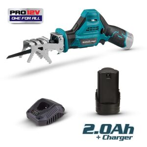 ΠΡΙΟΝΙ ΚΛΑΔΕΜΑΤΟΣ 12V, ΚΟΠΗ 80mm+ΜΠΑΤΑΡΙΑ 12V / 2Ah+ ΦΟΡΤΙΣΤΗΣ 12V BORMANN Pro