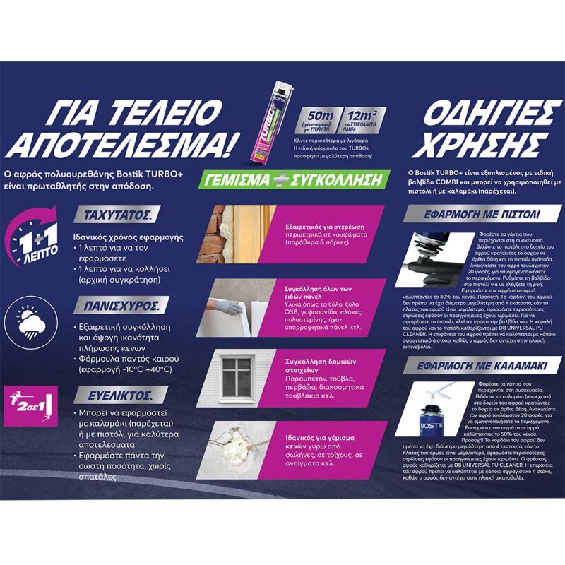 ΑΦΡΟΣ ΠΟΛΥΟΥΡΕΘΑΝΗΣ TURBO 750ml ΓΙΑ ΣΥΓΚΟΛΛΗΣΕΙΣ ΚΑΙ ΓΕΜΙΣΜΑΤΑ BOSTIK