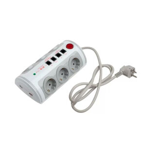 GEYER ΠΟΛΥΠΡΙΖΟ ΑΣΦΑΛΕΙΑΣ ΜΕ ΔΙΑΚΟΠΤΗ 6 ΘΕΣ. 2 USB 1A & LAN  GES-055 GEYER