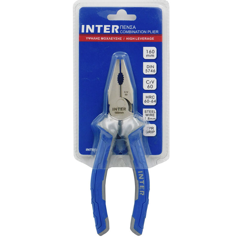 ΠΕΝΣΕΣ INTER 718950 ΥΨΗΛΗΣ ΜΟΧΛΕΥΣΗΣ 160mm CrV 60  ΜΠΛΕ ΓΚΡΙ TPR ΛΑΒΗ