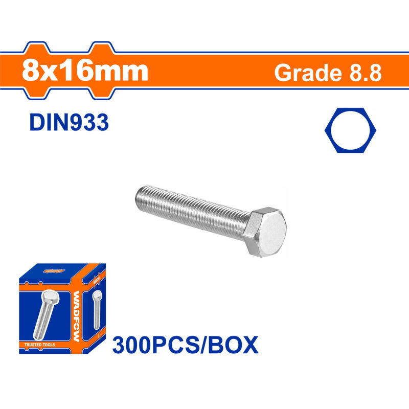 WADFOW ΒΙΔΑ ΕΞΑΓΩΝΗ ΓΑΛΒ. 8.8 DIN933 8X16 300TEM (WXSP523A)