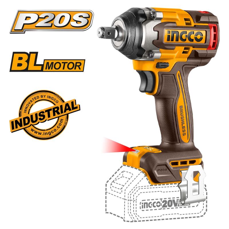 Μπουλονόκλειδο Μπαταρίας Brushless 20V 1x4Ah με Υποδοχή μισής ίντσας Ingco
